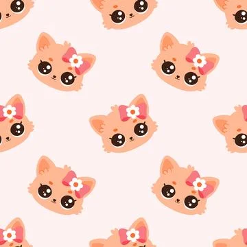 Vector seamless pattern with cute funny cats, kittens on pink background Stock Illustration