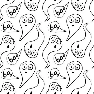 Vector seamless pattern with cute Ghosts. Background and texture for Hallowee Illustrazione stock