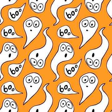 Vector seamless pattern with cute Ghosts. Background and texture for Hallowee Stock Illustration
