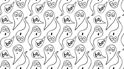 Vector seamless pattern with cute Ghosts. Background and texture for Hallowee Stock Illustration