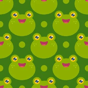 Vector seamless pattern of cute green frogs. Kawaii frogs pattern. Stock Illustration