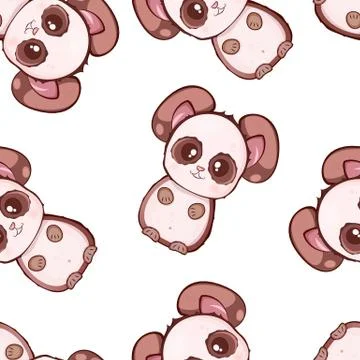 Vector seamless pattern with cute kawaii pandas. Baby style. Print for clothe Stock Illustration