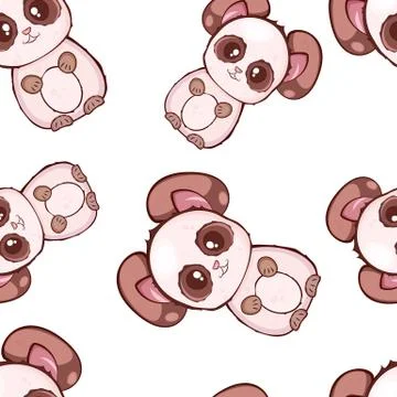 Vector seamless pattern with cute kawaii pandas. Baby style. Print for clothe Stock-Illustration