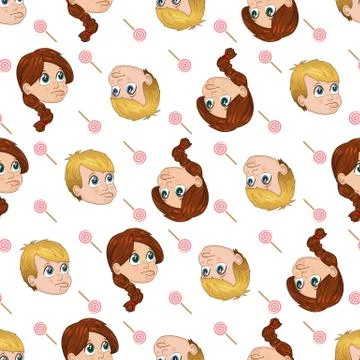 Vector seamless pattern of cute little boy and girl begging for sweets Stock Illustration