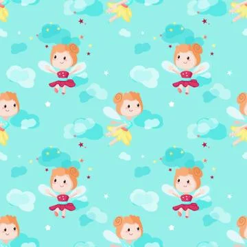 Vector seamless pattern with cute little fairies Stockillustratie