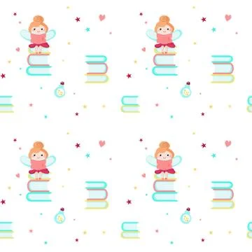 Vector seamless pattern with cute little fairies Stock Illustration