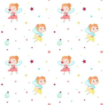Vector seamless pattern with cute little fairies Illustrazione stock