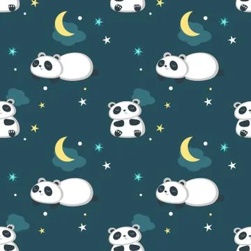 Vector seamless pattern with cute little panda Stock Illustration