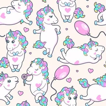 Vector seamless pattern with cute little unicorns Stock Illustration