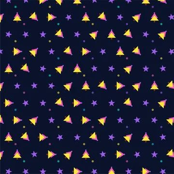 Vector seamless pattern with cute little christmas trees and stars in pixel.. Stock Illustration