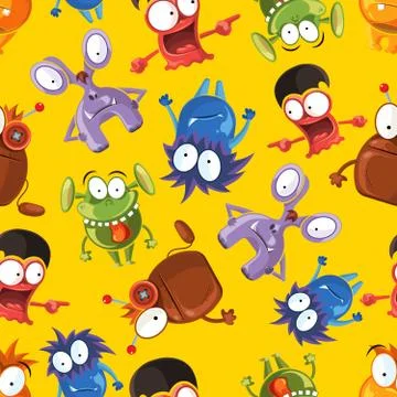 Vector seamless pattern with cute monsters Illustrazione stock