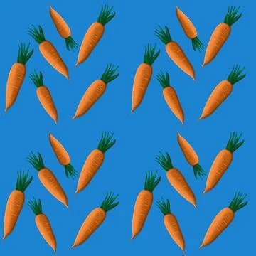 Vector seamless pattern with cute orange carrots on blue background Stock Illustration