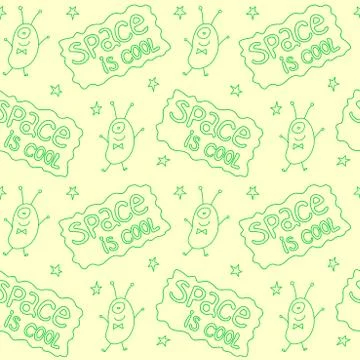 Vector seamless pattern with cute outline monsters aliens, space doodles, let Stockillustratie