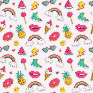 Vector seamless pattern with cute patches. Stock Illustration