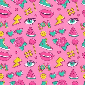 Vector seamless pattern with cute patches. Illustrazione stock