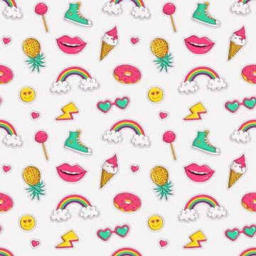 Vector seamless pattern with cute patches. Illustrazione stock