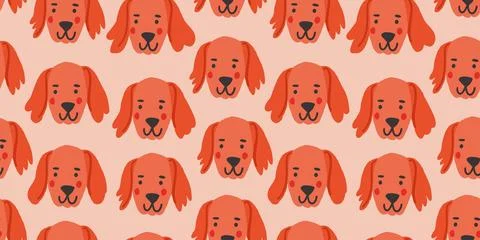 Vector seamless pattern with cute retriever dog faces. Dog pattern on pink Stock Illustration