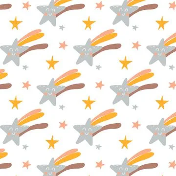 Vector seamless pattern with cute shooting star. Illustrazione stock