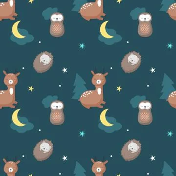 Vector seamless pattern with cute sleeping animals Stock Illustration