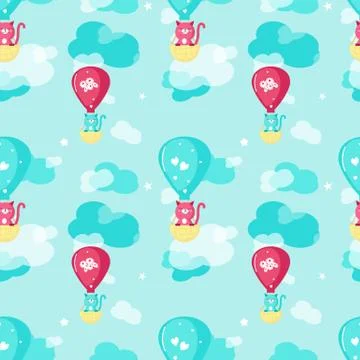 Vector seamless pattern with cute spring cats イラスト素材