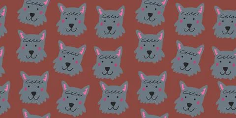 Vector seamless pattern with cute terrier dog faces. Dog pattern on brown Illustrazione stock
