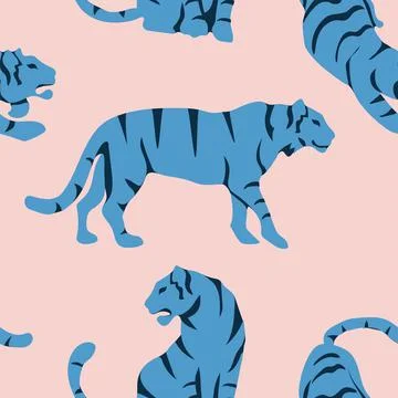 Vector seamless pattern with cute tigers on background. Circus animal show. F Illustrazione stock