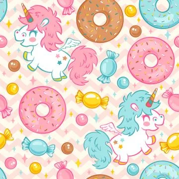 Vector seamless pattern with cute unicorn Illustrazione stock