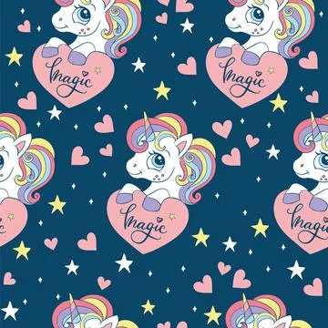 Vector seamless pattern with cute unicorn with heart Stock Illustration