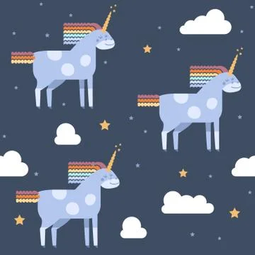 Vector seamless pattern with cute unicorns イラスト素材