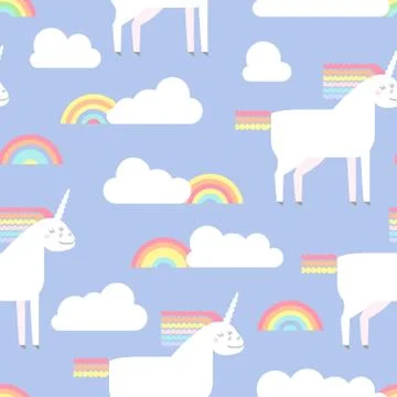 Vector seamless pattern with cute unicorns Illustrazione stock