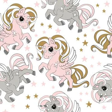 Vector seamless pattern with cute unicorns turquoise Stockillustratie