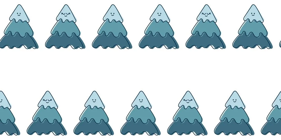 Vector seamless pattern with cute winter Christmas trees, Kawaii . Illustrazione stock