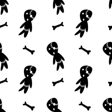 Vector seamless pattern with cute zombies in cartoon style. Halloween backgro Stock Illustration