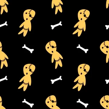 Vector seamless pattern with cute zombies in cartoon style. Halloween backgro Stock Illustration