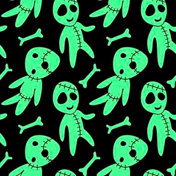 Vector seamless pattern with cute zombies in cartoon style. Halloween backgro Illustrazione stock