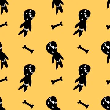 Vector seamless pattern with cute zombies in cartoon style. Halloween backgro Illustrazione stock