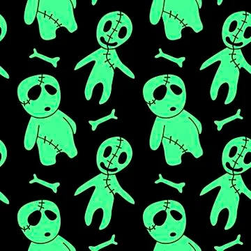 Vector seamless pattern with cute zombies in cartoon style. Halloween backgro Illustrazione stock