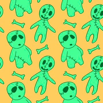 Vector seamless pattern with cute zombies in cartoon style. Halloween backgro Illustrazione stock