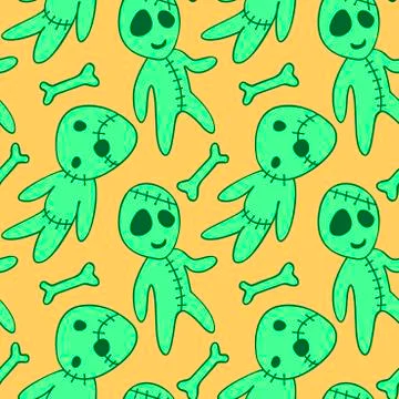 Vector seamless pattern with cute zombies in cartoon style. Halloween backgro Stock Illustration