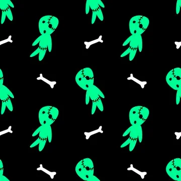 Vector seamless pattern with cute zombies in cartoon style. Halloween backgro Illustrazione stock