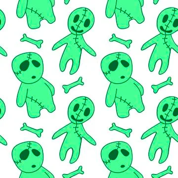 Vector seamless pattern with cute zombies in cartoon style. Halloween backgro Illustrazione stock