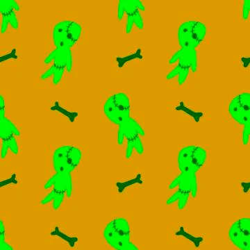 Vector seamless pattern with cute zombies in cartoon style. Halloween backgro Stock Illustration
