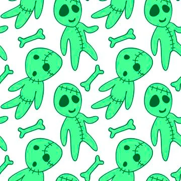 Vector seamless pattern with cute zombies in cartoon style. Halloween backgro Illustrazione stock