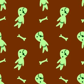 Vector seamless pattern with cute zombies in cartoon style. Halloween backgro Illustrazione stock