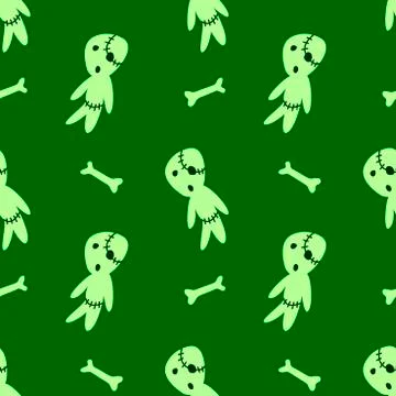 Vector seamless pattern with cute zombies in cartoon style. Halloween backgro Illustrazione stock