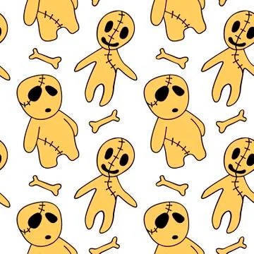 Vector seamless pattern with cute zombies in cartoon style. Halloween backgro Stock Illustration