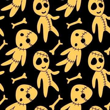 Vector seamless pattern with cute zombies in cartoon style. Halloween backgro Illustrazione stock