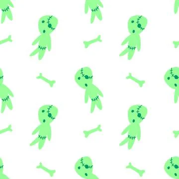 Vector seamless pattern with cute zombies in cartoon style. Halloween backgro Illustrazione stock