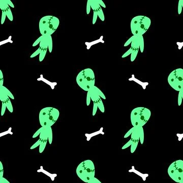 Vector seamless pattern with cute zombies in cartoon style. Halloween backgro Illustrazione stock