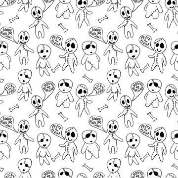Vector seamless pattern with cute zombies in cartoon style. Outline doodle il Stockillustratie